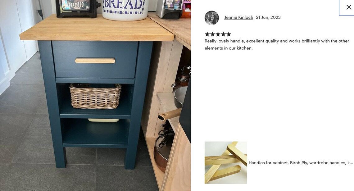 Durable custom birch ply handle for heavy-use cabinets.