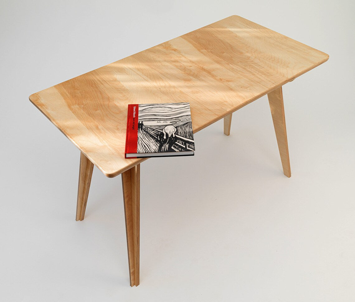 Writing table with customizable height and dimensions, featuring a natural birch wood finish | midray.co.uk