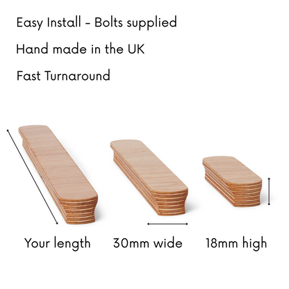 Wide Oak Veneer Handle – Minimalist Mid-Century Inspired Hardware