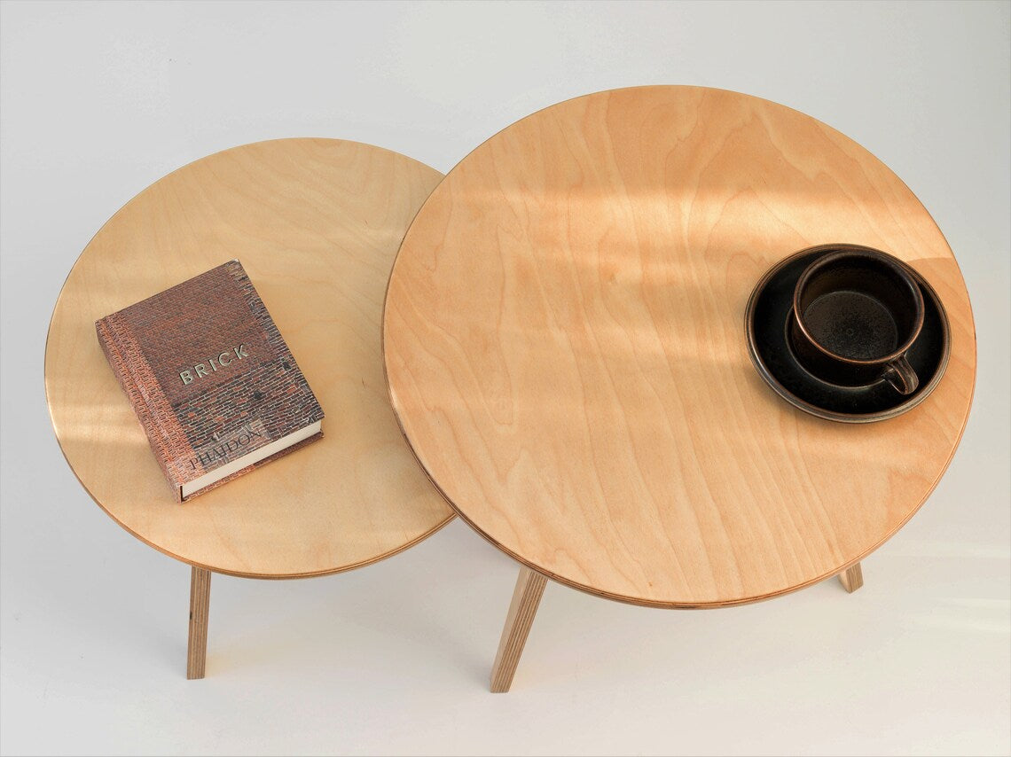 Handcrafted nesting tables made from natural birch wood