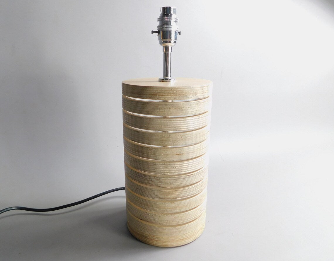 Pair of handcrafted birch plywood table lamps with natural finish

