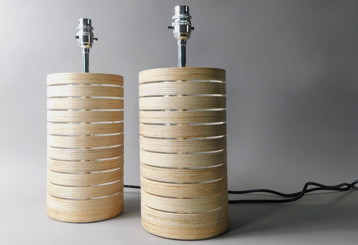 Modern desk lamp base made from birch plywood with a natural finish

