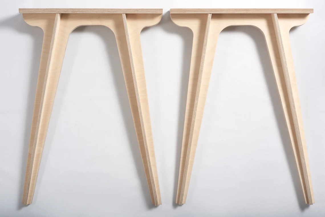 Stylish and sturdy birch plywood hairpin legs used for a custom desk.