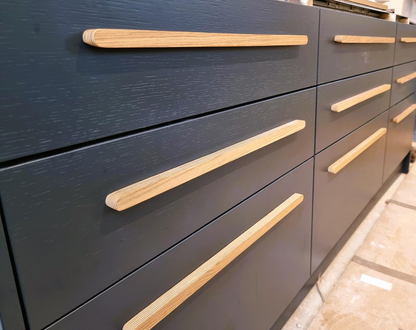 Oak veneer cabinet knobs with ergonomic grip