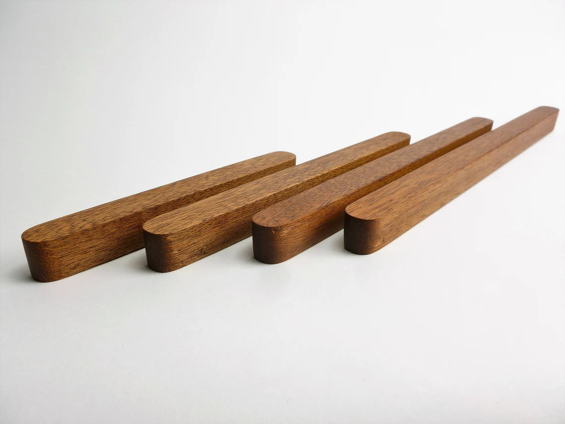 Minimalist wooden drawer pull in Sapele wood
