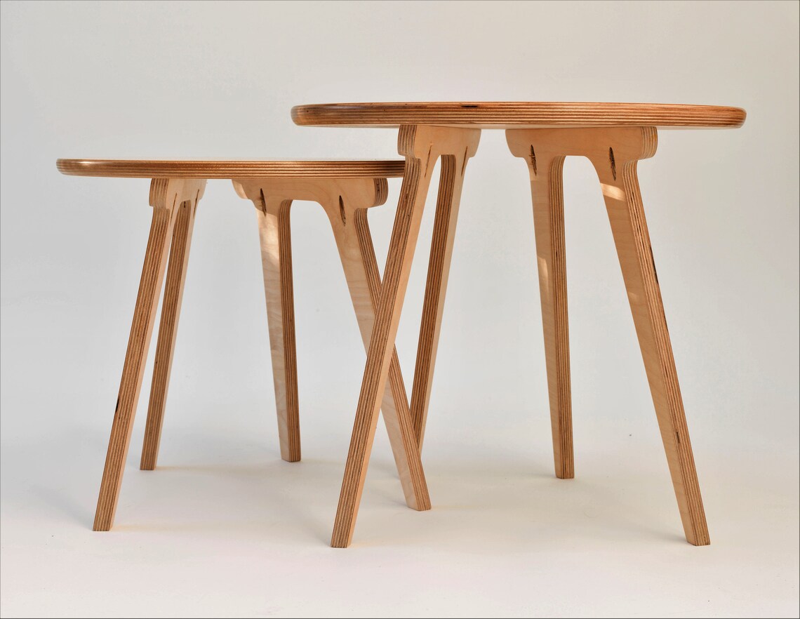 Versatile birch wood nesting tables for home and café use